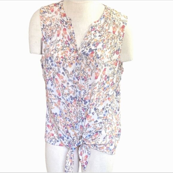 Zac & Rachel Floral Button-up Sleeveless Tie-Waist Top XL 151D - Picture 2 of 7